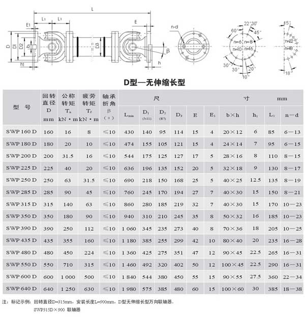 SWP_D型无伸缩长型万向联轴器